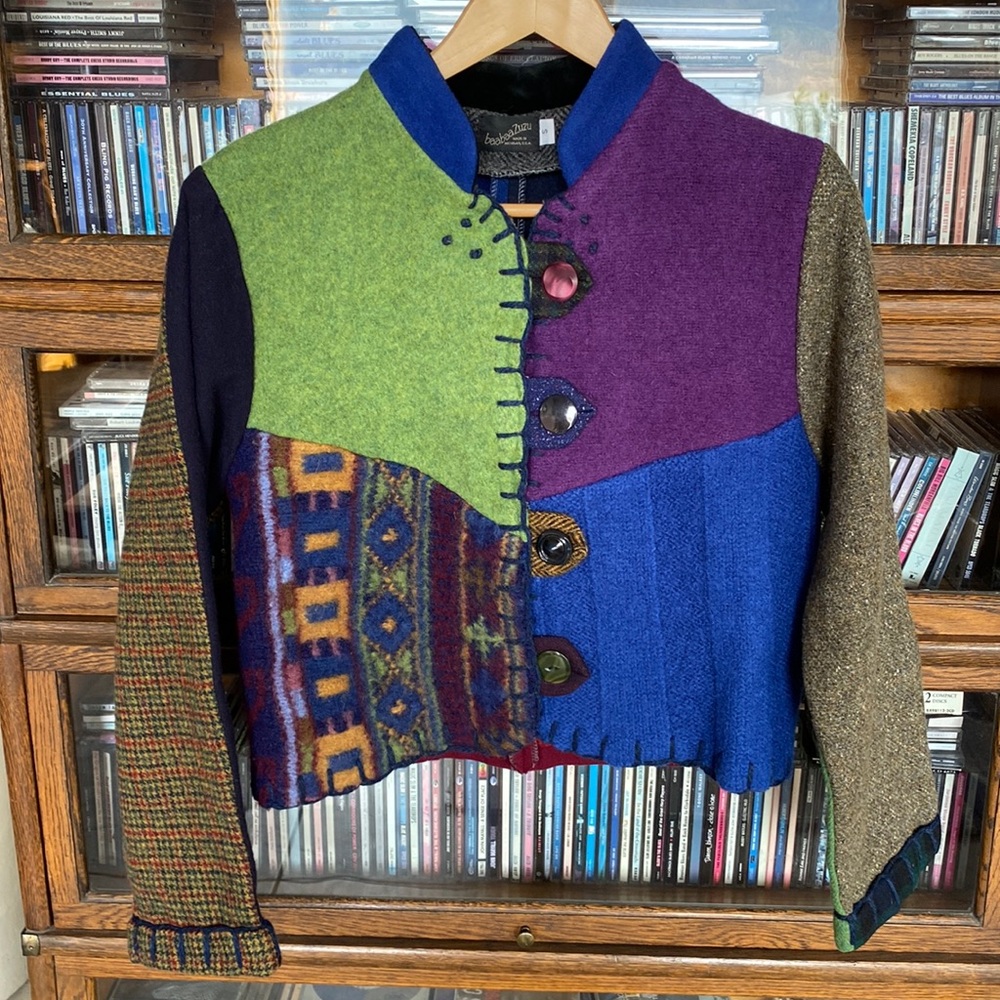 Upcycled Wool BAABAAZUZU Cropped Boxy Jacket Mandarin Collar Size Small